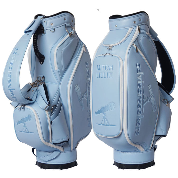 baby blue custom tour bag with company logos