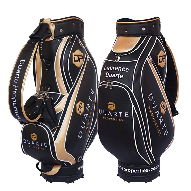 Custom golf staff tour bag - gold and black