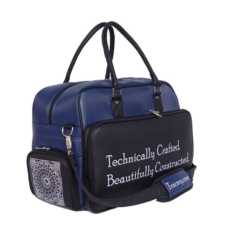 custom golf duffel bag with custom textured leather and embroidery